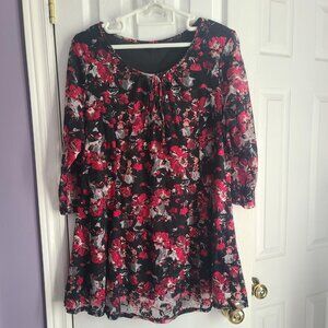 Yours UK Black & Red Floral Swing Top